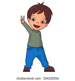 Boy making victory sign