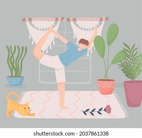 boy making yoga in the home