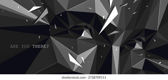 Boy male face low poly vector illustration, dark wallpaper with face and eyes looking at camera, artificial intelligence AI concept, psychology and personality.