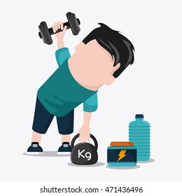 boy man bottle cartoon weight lifting healthy lifestyle gym fitness icon. Colorful design. Vector illustration