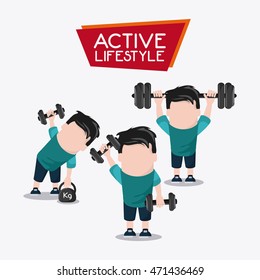 boy man cartoon weight lifting healthy lifestyle gym fitness icon. Colorful design. Vector illustration