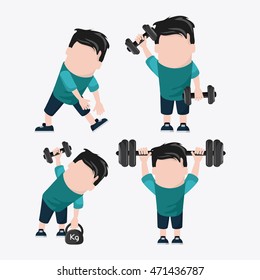 boy man cartoon weight lifting healthy lifestyle gym fitness icon. Colorful design. Vector illustration