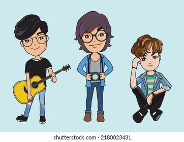 Boy Man character guitar photo camera lifestyle cartoon