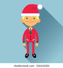 Boy, man character in New Year costume on a blue background. Merry Christmas. Vector flat cartoon illustration