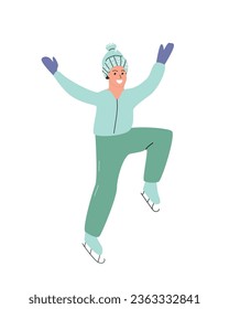 boy or man figure skating on ice isolating vector illustration