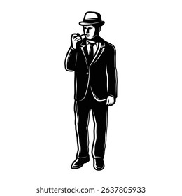 boy man gentleman with cigar dressing vintage classic retro silhouette icon vector illustration design on white background