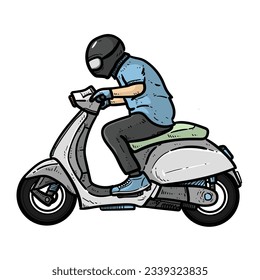Boy or man or guy riding modern matic on White Background vector modern illustration