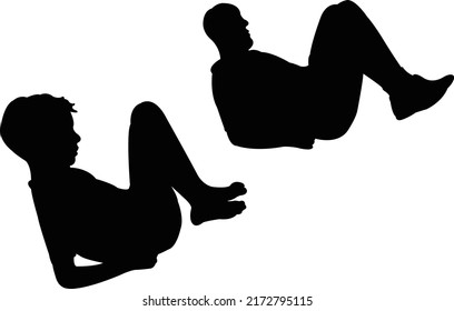 Boy And Man Making Exercise, Silhouette Vector