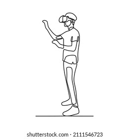 boy man play vr oneline continuous single line art