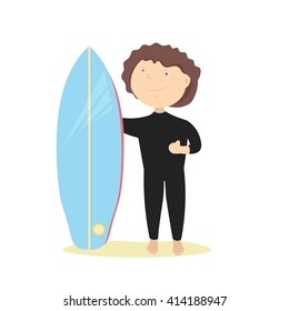 Boy or man in wetsuit surfing while on holiday.