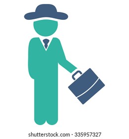 Boy Manager vector icon. Style is bicolor flat symbol, cobalt and cyan colors, rounded angles, white background.