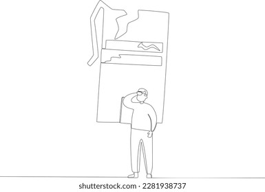 A boy manages to get out before the house collapses. Earthquake one-line drawing