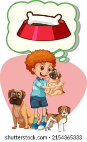 Boy with many dogs illustration