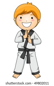 Boy in Martial Arts Pose - Vector