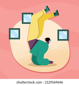 Boy with mask break dancing