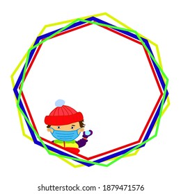 Boy in mask, colorful frame for text, avatar, card