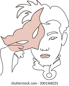 El chico con la máscara. vector de arte de línea