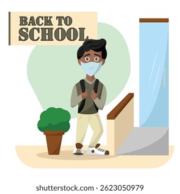 Boy in mask at school. Vector illustration