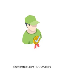 Boy medal, check mark. User account vector 3d isometric, color web icons set, new flat style. Creative illustration, idea for infographics.