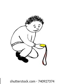 Boy with medal, hand drawn vector illustration