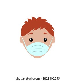 Boy in medical mask. Coronavirus. Vector illustration in flat style.