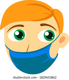 Boy with medical mask, illustration, vector on white background