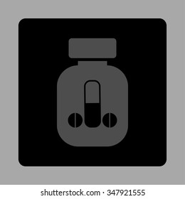 Boy Medicine vector icon. Style is flat rounded square button, gray and black colors, silver background.
