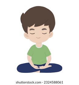 boy meditating in lotus pose. mindful lifestyle concept.