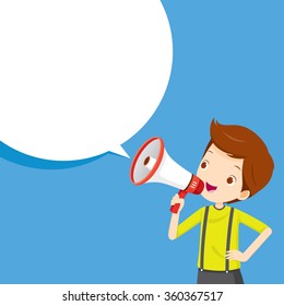 Boy With Megaphone Announcement And Speech Bubble, Commercial, Promotion, Event, Ad, Marketing, Announcer