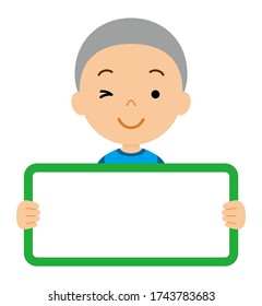 Niño con tablero de mensajes. 
Ilustración del carácter de dibujos animados.