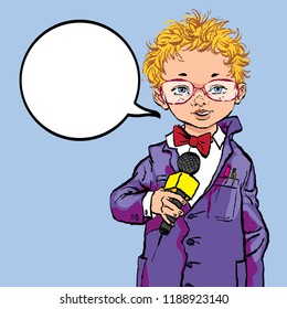 The boy with the microphone. Future profession. future journalist.
