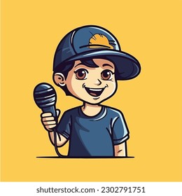 A boy with a microphone in his hand vector illustration