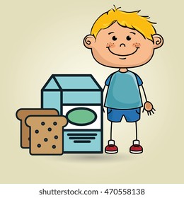 boy milk bread food vector illustration graphic
