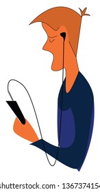 Boy with mobile phone and earphone vector or color illustration