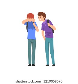 Boy mocking his classmate, conflict between children, mockery and bullying at school vector Illustration on a white background