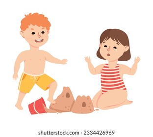 Niño burlándose de su compañero de clase. Niño triste siendo intimidado por otra ilustración vectorial de caricatura