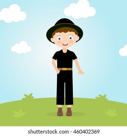 Boy in modern hat wearing black 
