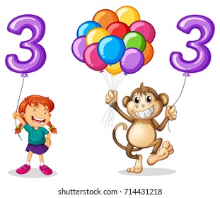 Boy and money with balloons and number 3 for birthday