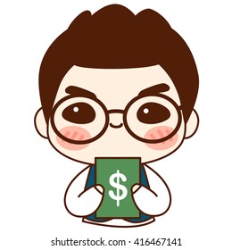 boy and money, holding money, vector illustration