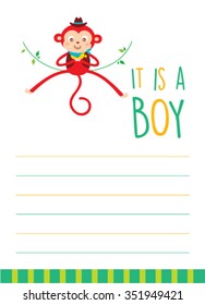 it is a boy monkey baby announcement card