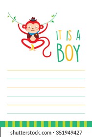 it is a boy monkey baby announcement card