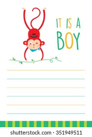it is a boy monkey baby announcement card