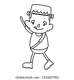 boy monster costume tongue out trick or treat happy halloween vector illustration line design