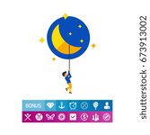 Boy and Moon Vector Icon