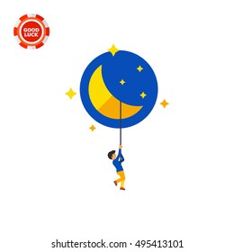Boy and Moon Vector Icon