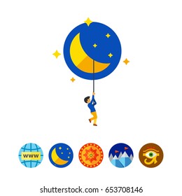 Boy and Moon Vector Icon