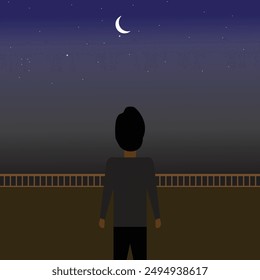 Boy moonlight light vector art