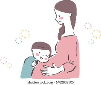 Boy and mother looking forward to the birth of a baby