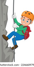 boy mountain climbing cartoon on white background