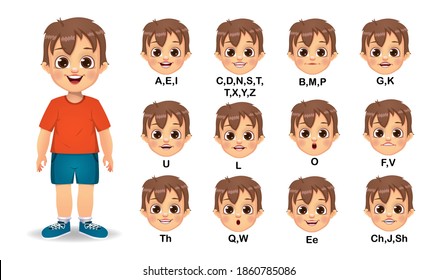 boy mouth animation and Alphabet pronunciation set vector